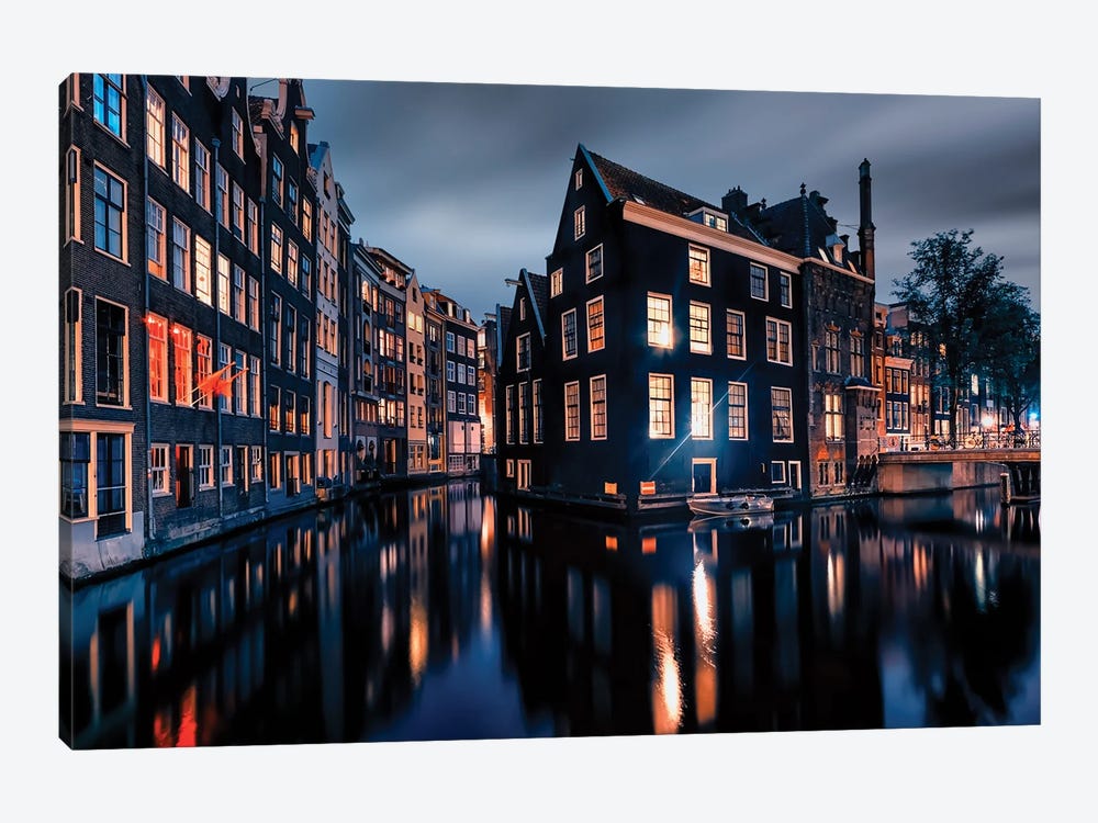 Amsterdam By Night by Manjik Pictures 1-piece Canvas Wall Art