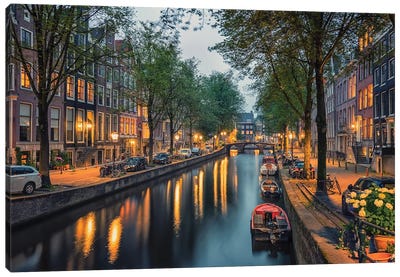Amsterdam City Lights Canvas Art Print - Netherlands Art