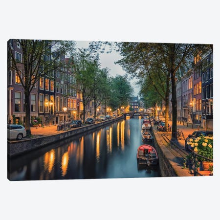 Amsterdam City Lights Canvas Print #EMN1053} by Manjik Pictures Canvas Art Print