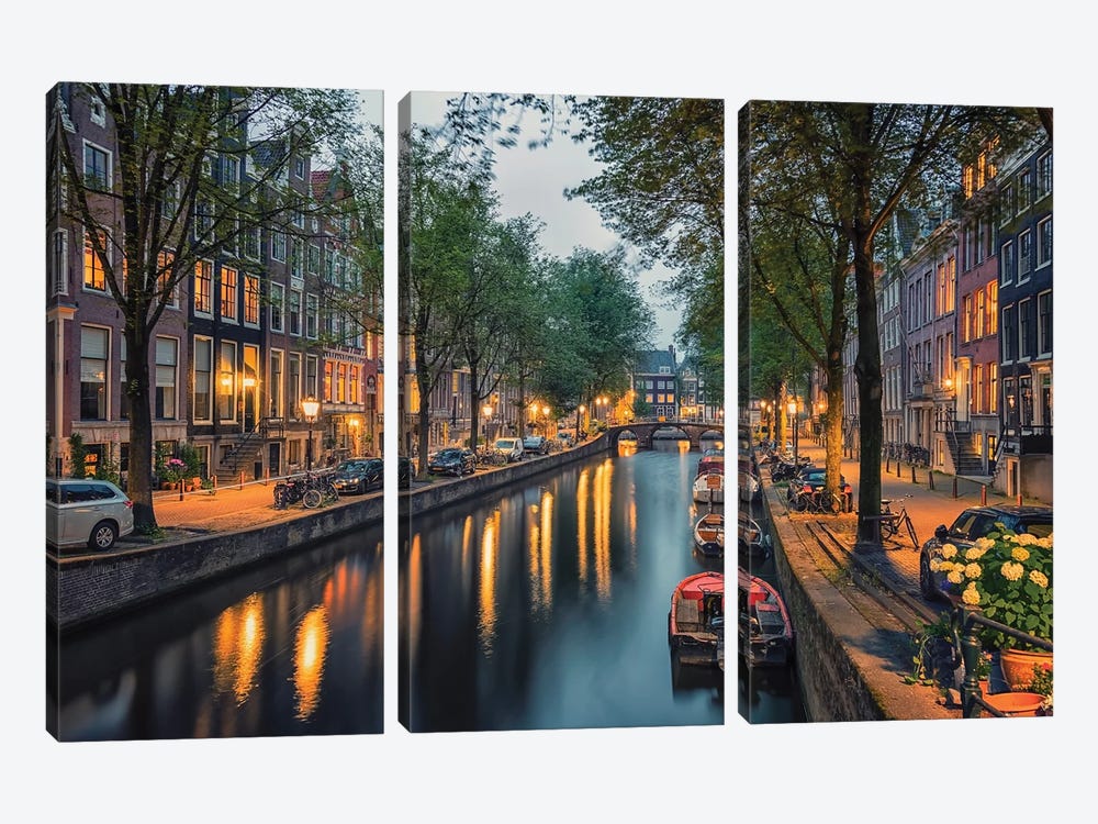 Amsterdam City Lights by Manjik Pictures 3-piece Canvas Artwork