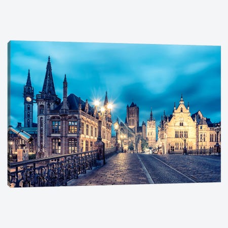 Ghent In The Evening Canvas Print #EMN1056} by Manjik Pictures Canvas Art