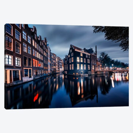 Amsterdam Night Canvas Print #EMN1068} by Manjik Pictures Canvas Artwork