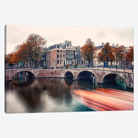Trail Of Light In Amsterdam Canvas Print #EMN1086} by Manjik Pictures Canvas Print