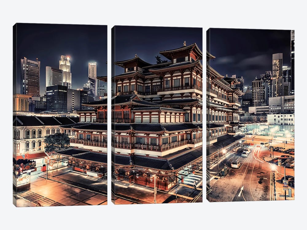 Night In Singapore by Manjik Pictures 3-piece Art Print