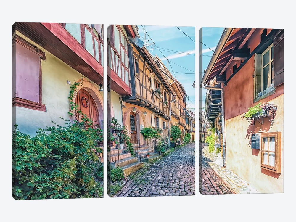 Alsace Street by Manjik Pictures 3-piece Canvas Wall Art