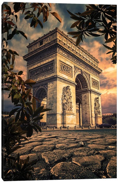 Sunset In Paris Canvas Art Print - Manjik Pictures