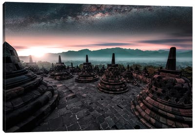 Borobudur Sunrise Canvas Art Print - Manjik Pictures