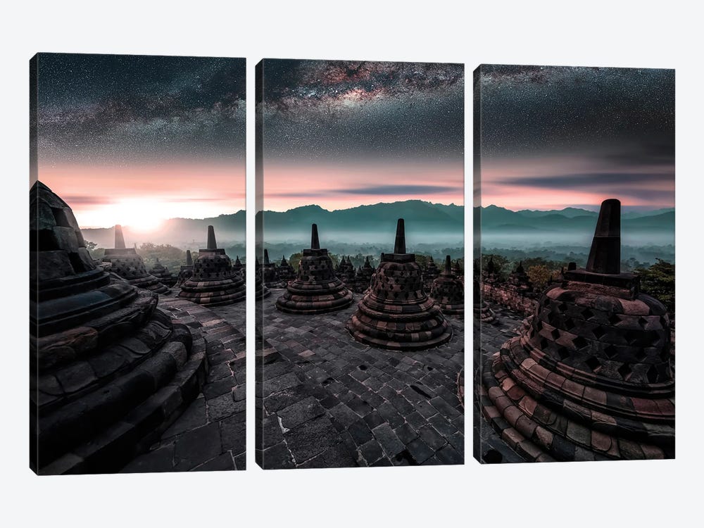 Borobudur Sunrise by Manjik Pictures 3-piece Canvas Art Print
