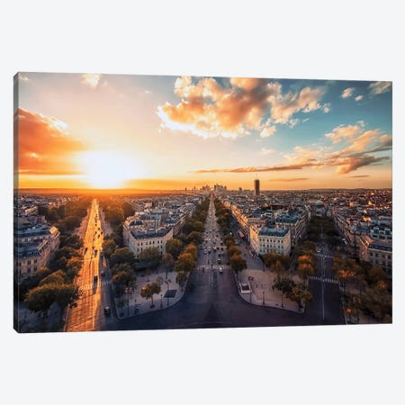 Sunset In Paris City Canvas Print #EMN1125} by Manjik Pictures Canvas Art