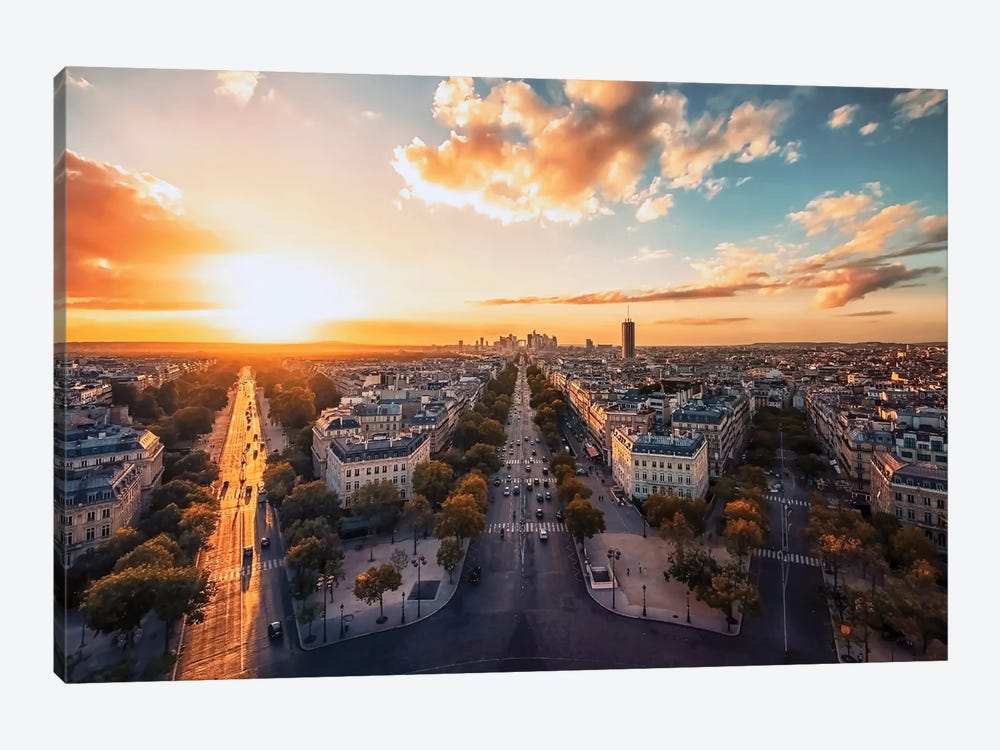Sunset In Paris City by Manjik Pictures 1-piece Canvas Wall Art