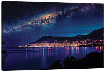 Monaco Night Canvas Art Print - Nebula Art