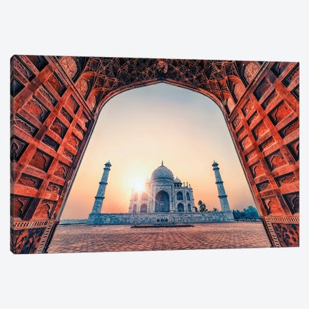 Taj Mahal By The Arch Canvas Print #EMN113} by Manjik Pictures Canvas Art