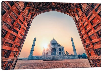 Taj Mahal By The Arch Canvas Art Print - Taj Mahal