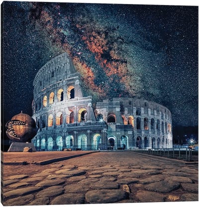 Night In Rome City Canvas Art Print - Manjik Pictures