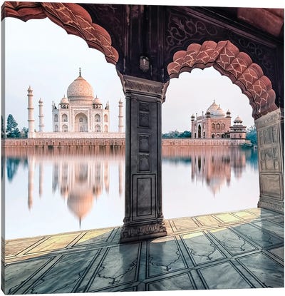 The Taj By The Arch Canvas Art Print - Taj Mahal