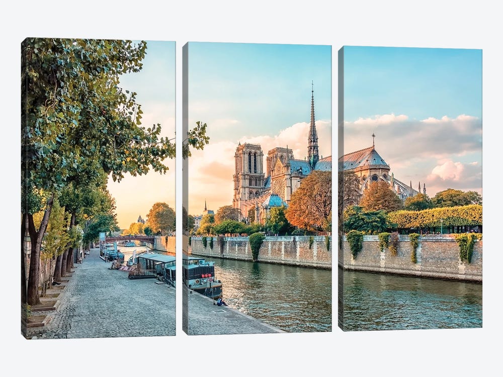 Notre Dame Sunset by Manjik Pictures 3-piece Canvas Art Print