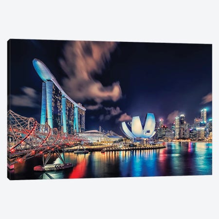 Marina Bay By Night Canvas Print #EMN1272} by Manjik Pictures Art Print