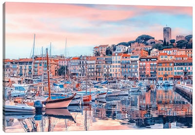 Cannes At Sunset Canvas Art Print - Harbor & Port Art