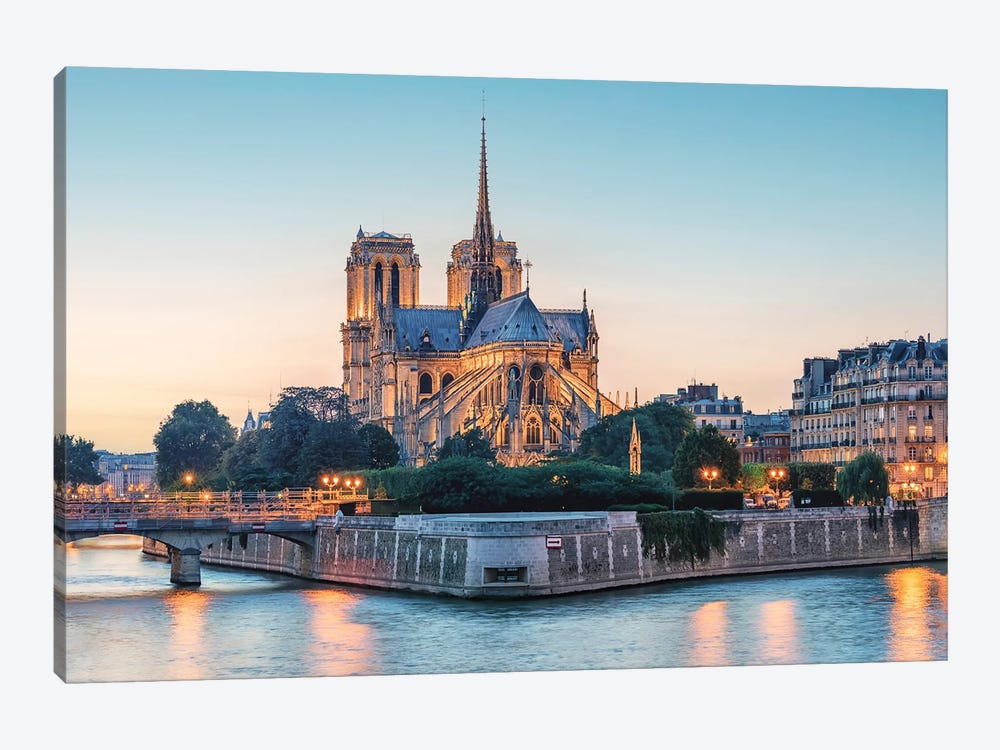Notre-Dame At Sunset Canvas Art Print by Manjik Pictures | iCanvas