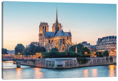 Notre-Dame At Sunset Canvas Art Print - Notre Dame Cathedral