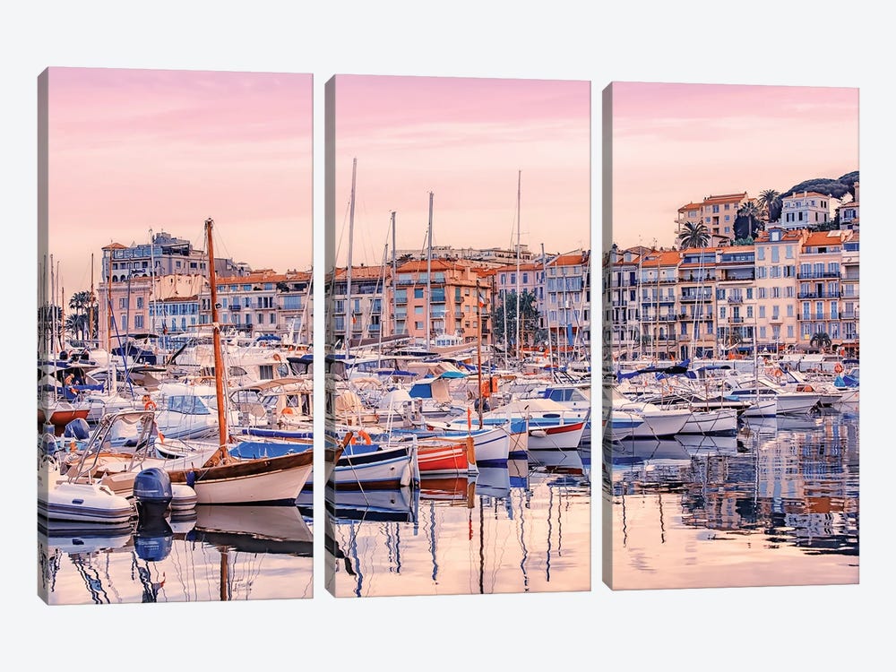 Old Harbor In Cannes by Manjik Pictures 3-piece Canvas Art Print