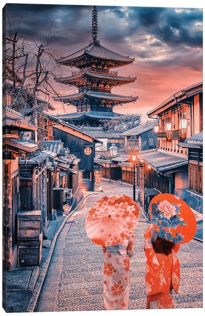 Evening In Kyoto Canvas Art Print - Pagodas