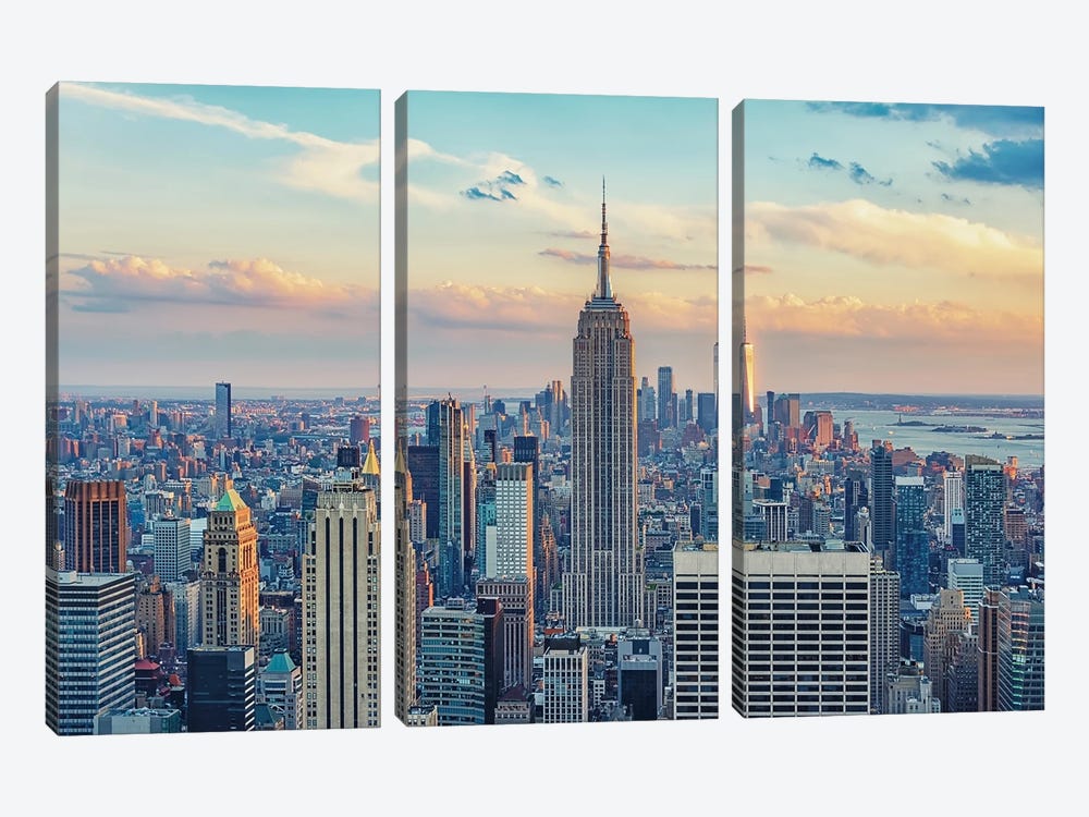 New York Sunset by Manjik Pictures 3-piece Canvas Print
