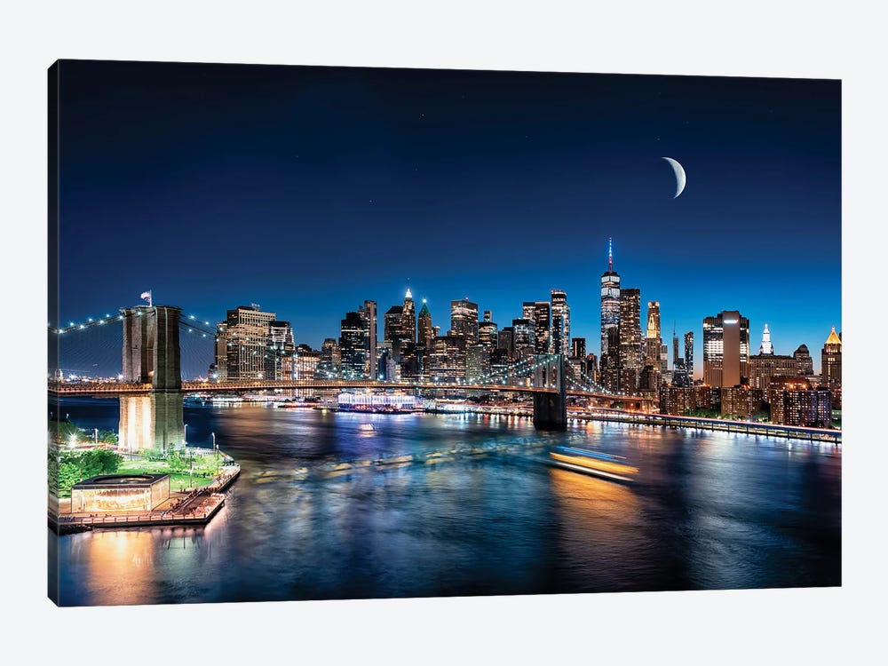 Moonrise In New York by Manjik Pictures 1-piece Canvas Artwork
