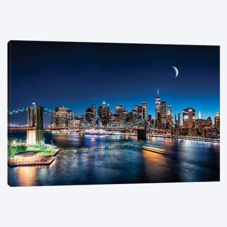Moonrise In New York Canvas Print #EMN1368} by Manjik Pictures Canvas Art Print