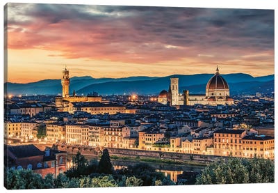 Florence At Sunset Canvas Art Print - Aerial Photography