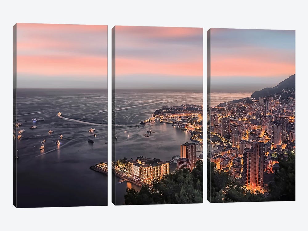 Monaco Sunset by Manjik Pictures 3-piece Art Print