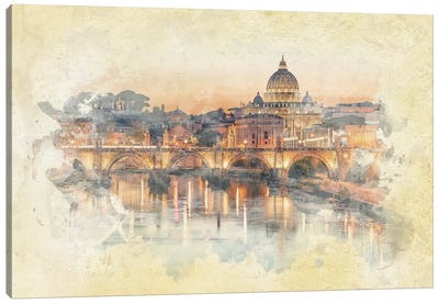Rome Watercolor Canvas Art Print - Manjik Pictures