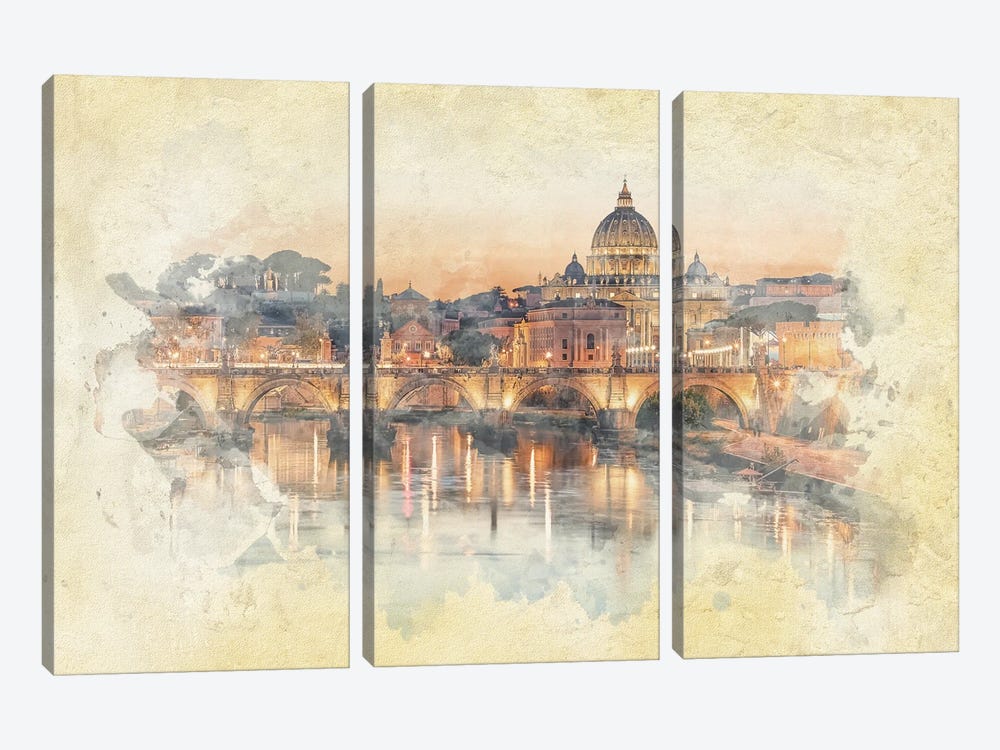 Rome Watercolor by Manjik Pictures 3-piece Canvas Wall Art