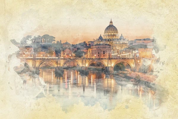 Places: Rome Watercolor by Manjik Pictures