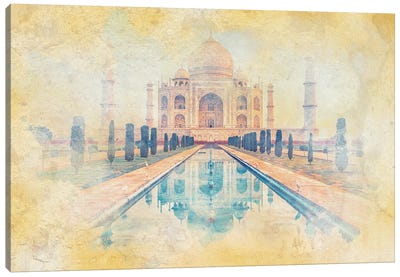 Taj Mahal Watercolor Canvas Art Print - The Seven Wonders of the World