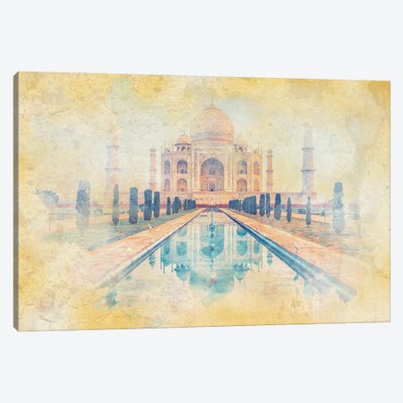 Taj Mahal Watercolor Canvas Print #EMN1381} by Manjik Pictures Canvas Art Print