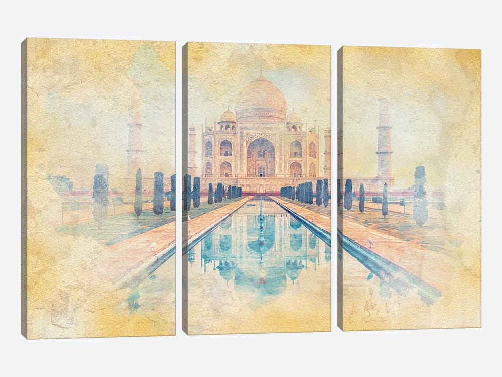 Taj Mahal Watercolor by Manjik Pictures 3-piece Art Print