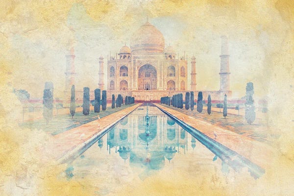 Taj Mahal: Taj Mahal Watercolor by Manjik Pictures