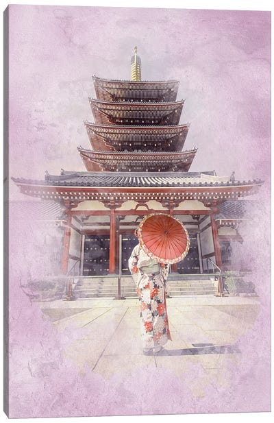 Tokyo Watercolor Canvas Art Print - Pagodas