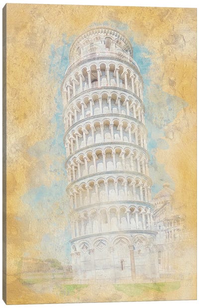 Pisa Watercolor Canvas Art Print - Tuscany