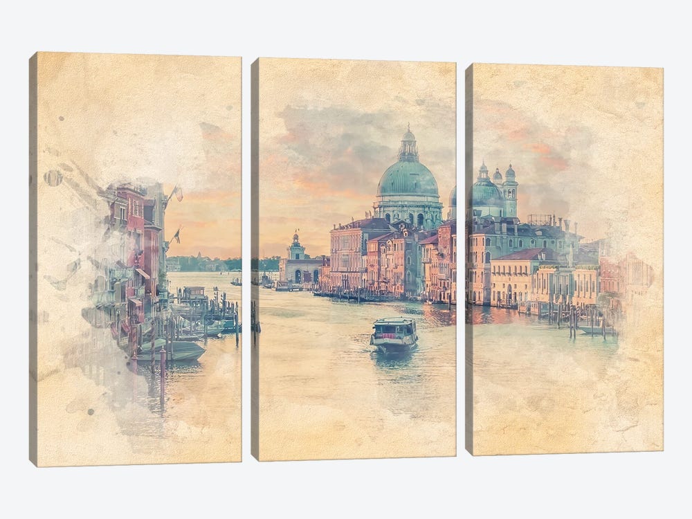Grand Canal Watercolor by Manjik Pictures 3-piece Canvas Artwork