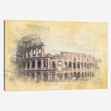 Colosseum Watercolor Canvas Print #EMN1398} by Manjik Pictures Canvas Wall Art