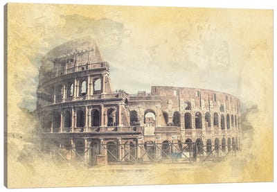 Colosseum Watercolor Canvas Art Print - Ancient Ruins Art