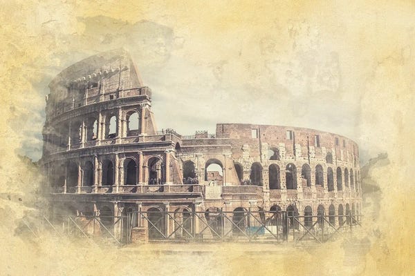 Rome: Colosseum Watercolor by Manjik Pictures