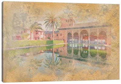 Alhambra Watercolor Canvas Art Print - Famous Palaces & Residences