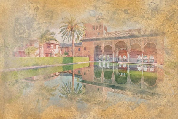 Famous Palaces & Residences: Alhambra Watercolor by Manjik Pictures