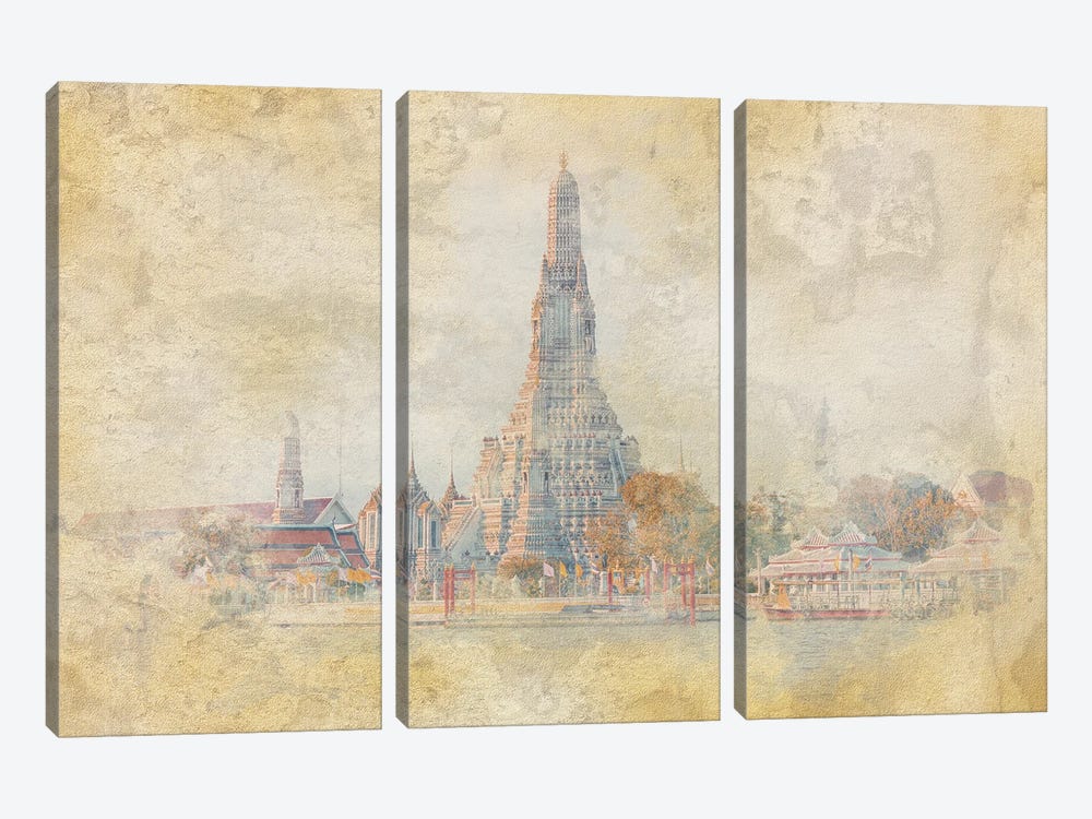 Arun Wat Watercolor by Manjik Pictures 3-piece Art Print