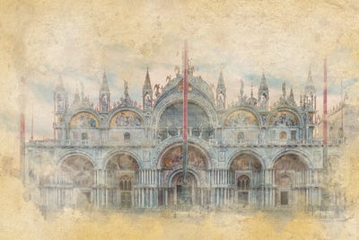 St Marks Basilica Watercolor by Manjik Pictures canvas print