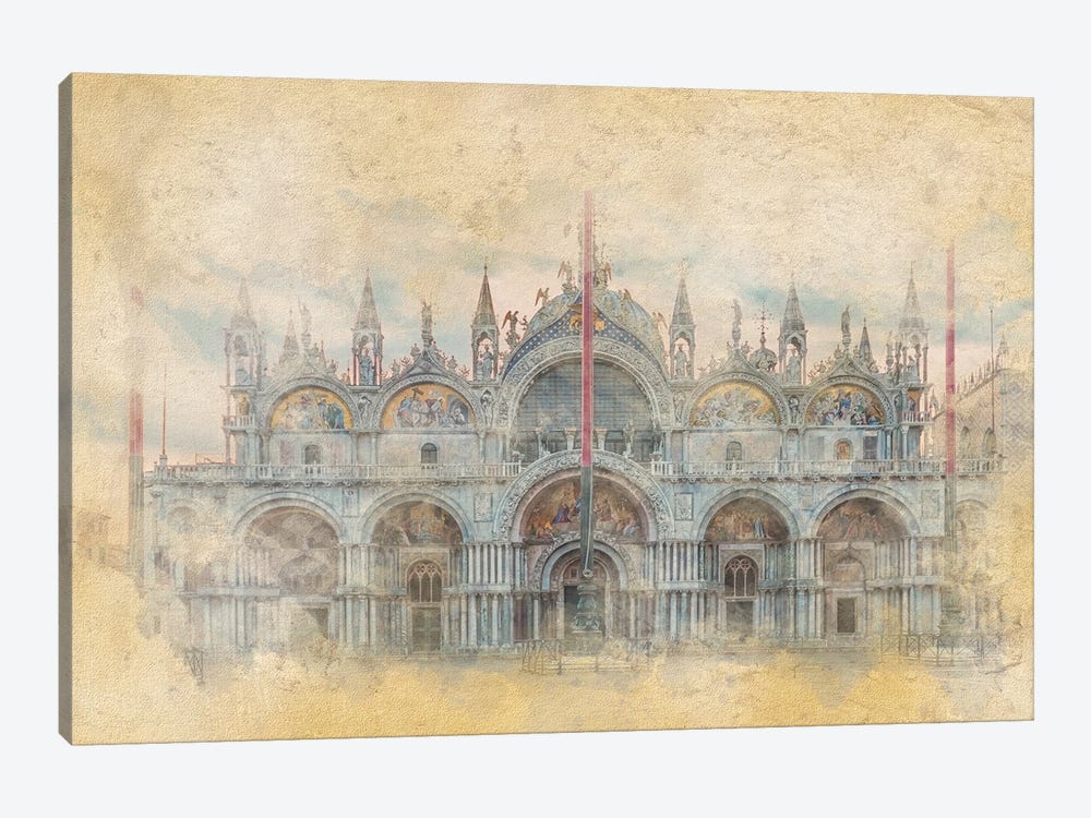 St Marks Basilica Watercolor by Manjik Pictures 1-piece Canvas Art