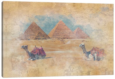 Giza Pyramids Watercolor Canvas Art Print - Giza